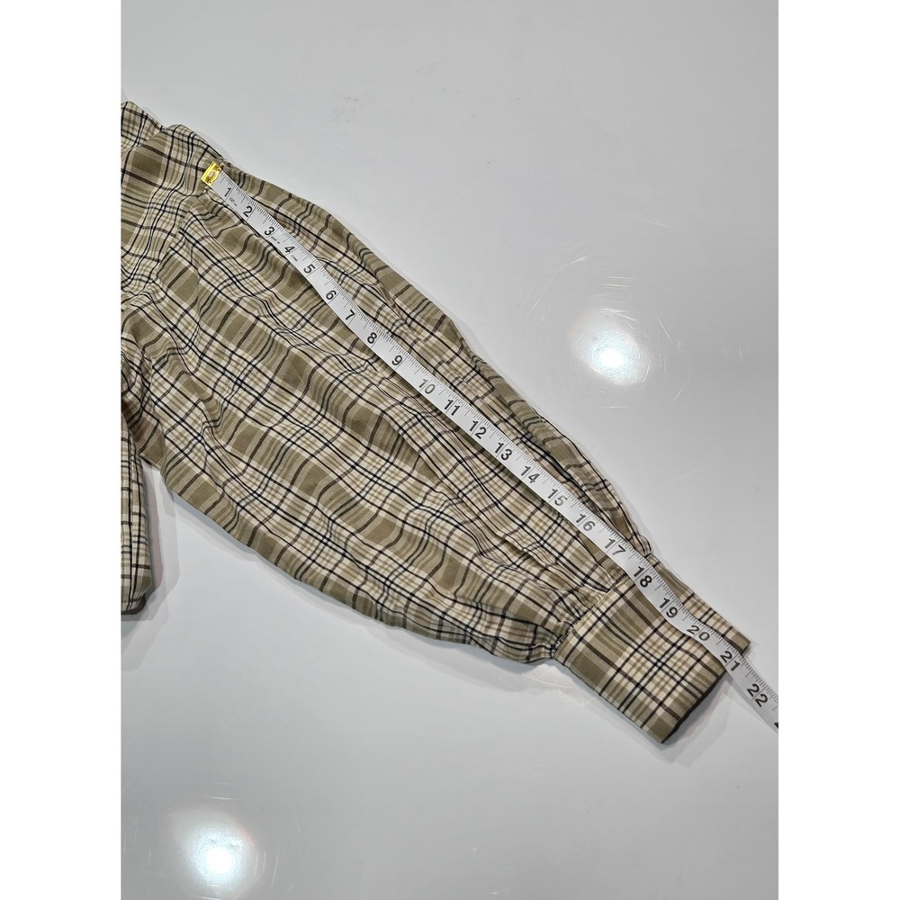 Sans Souci Womens Cropped Plaid Button Down Shirt Olive Green Puff Sleeve Small - Picture 8 of 8